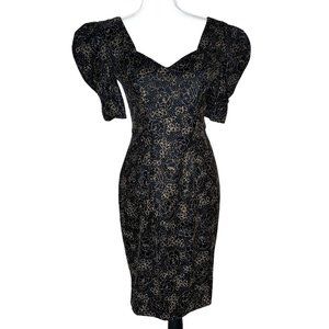 Vintage Scarlett Nite Mini Formal Dress Puff Sleeves Black/Gold Glitter Size 7